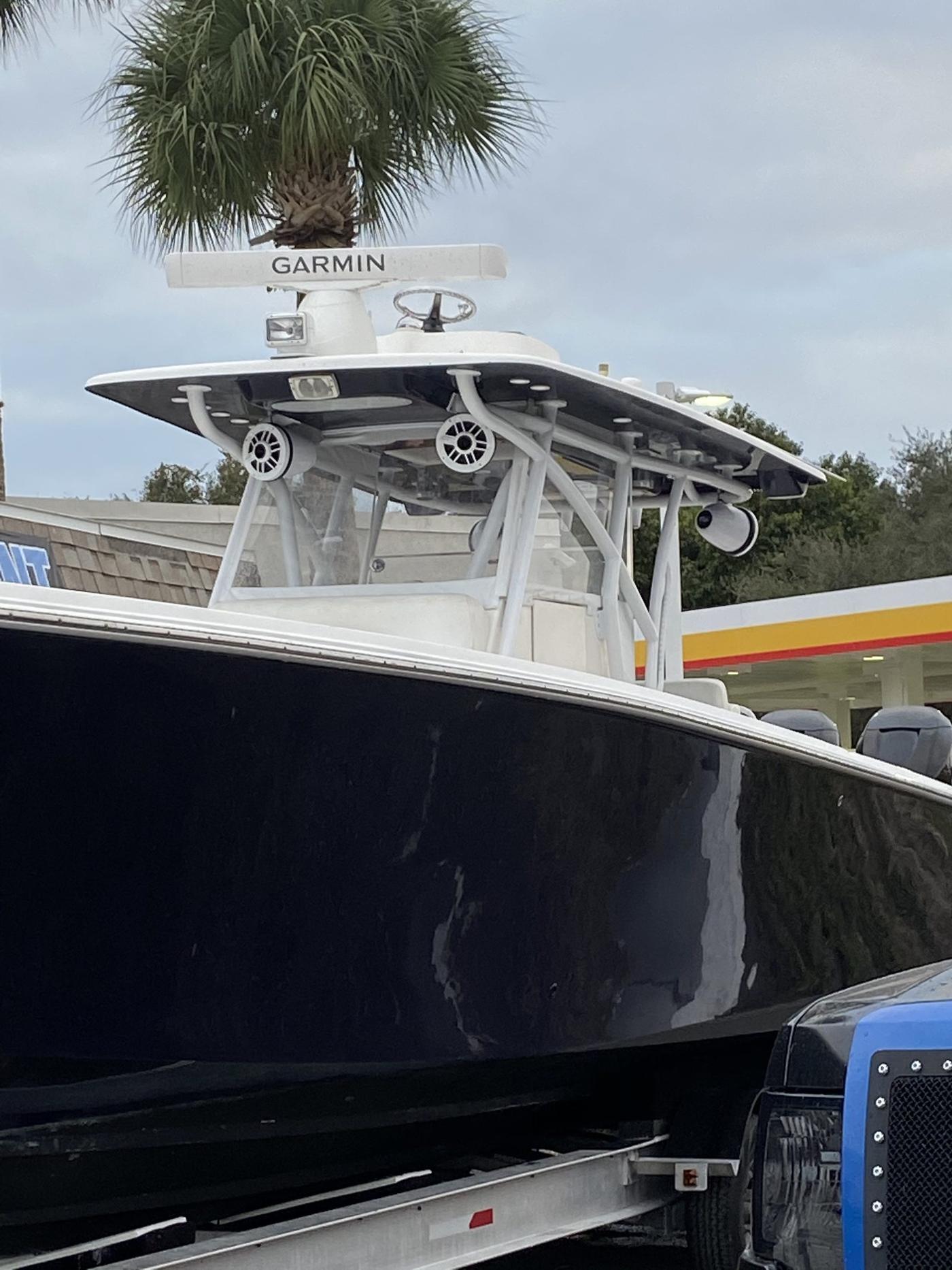 Center console boat with Garmin electronics and T-top installed in Port Charlotte