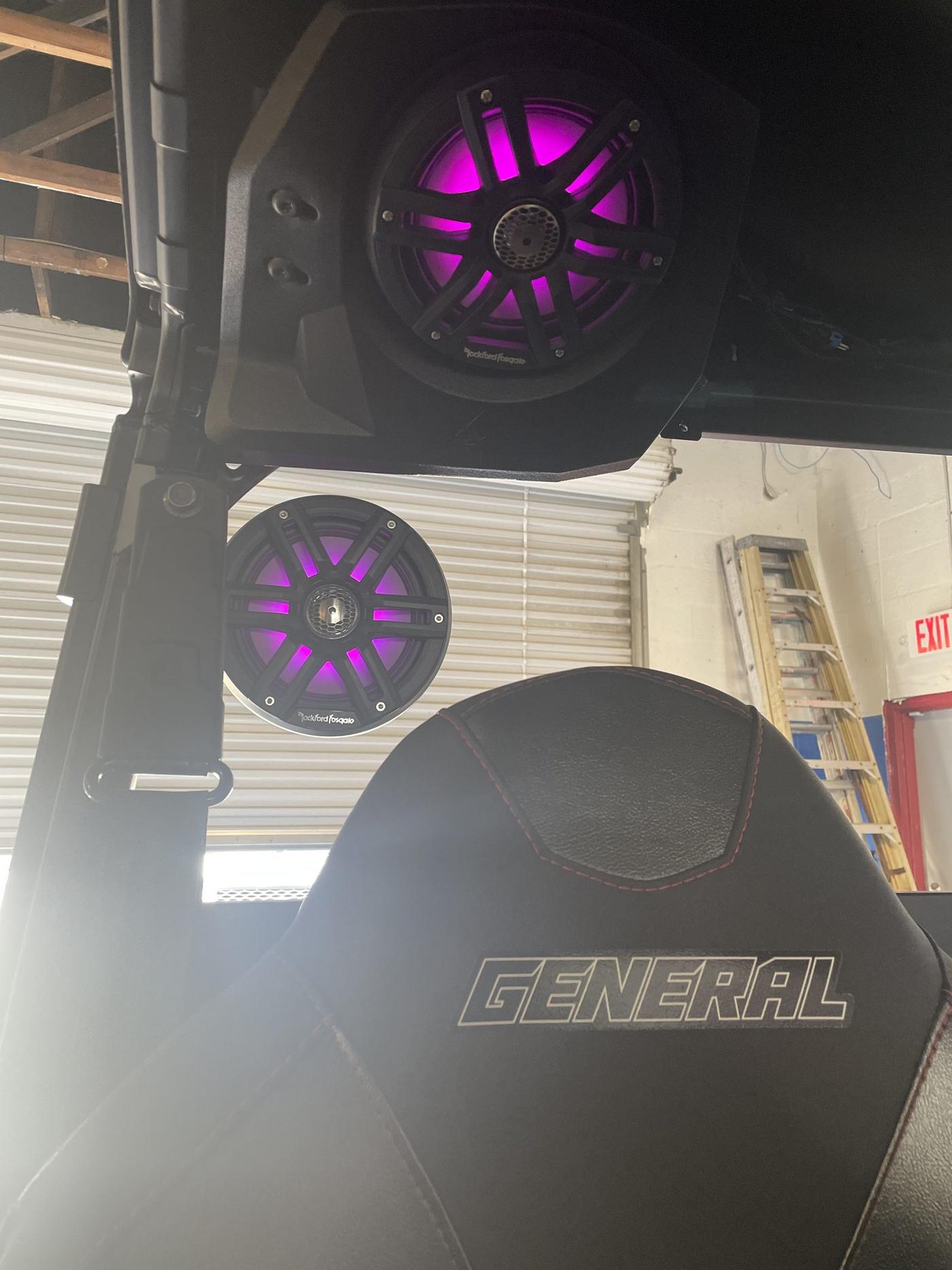 UTV speakers glowing purple
